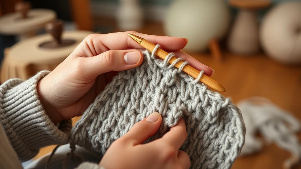 Person crocheting with worsted weight yarn using a wooden hook, focused on hands and stitches, warm home lighting
