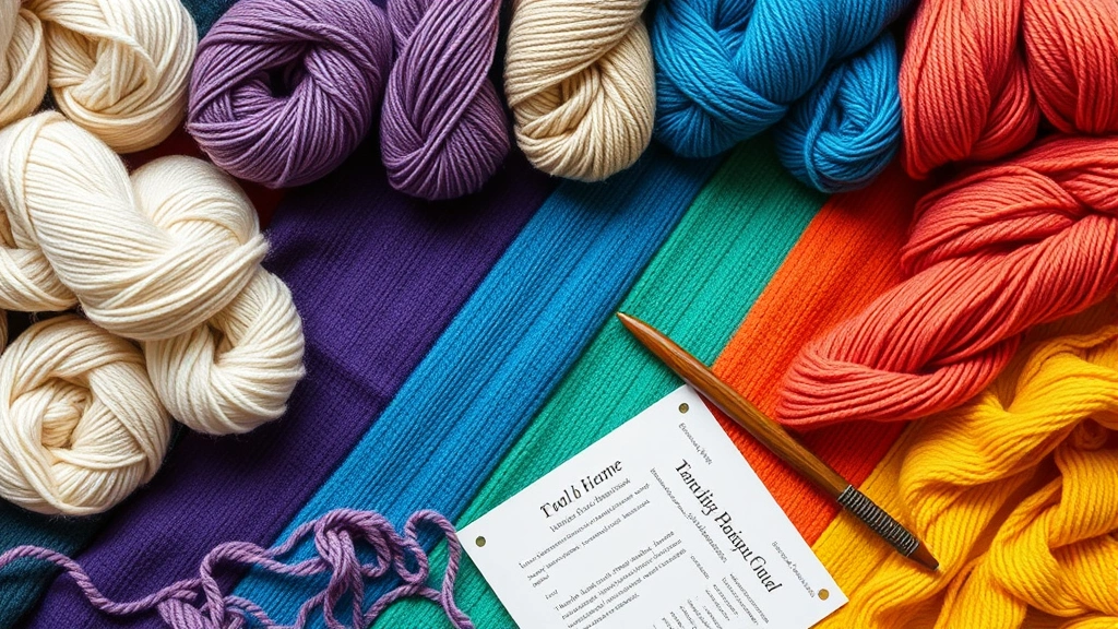 Overhead flat lay of yarn skeins arranged by color gradient, with a crochet hook and pattern notes, soft natural lighting from window