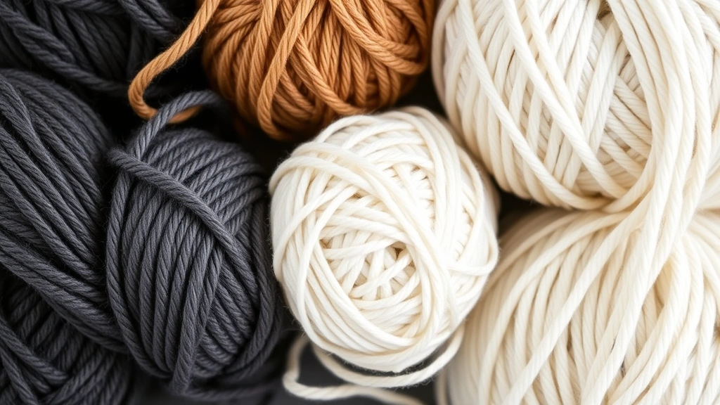 Close-up of five different yarn balls arranged by thickness, from delicate lace weight to chunky jumbo weight, natural lighting showing texture variation and drape differences