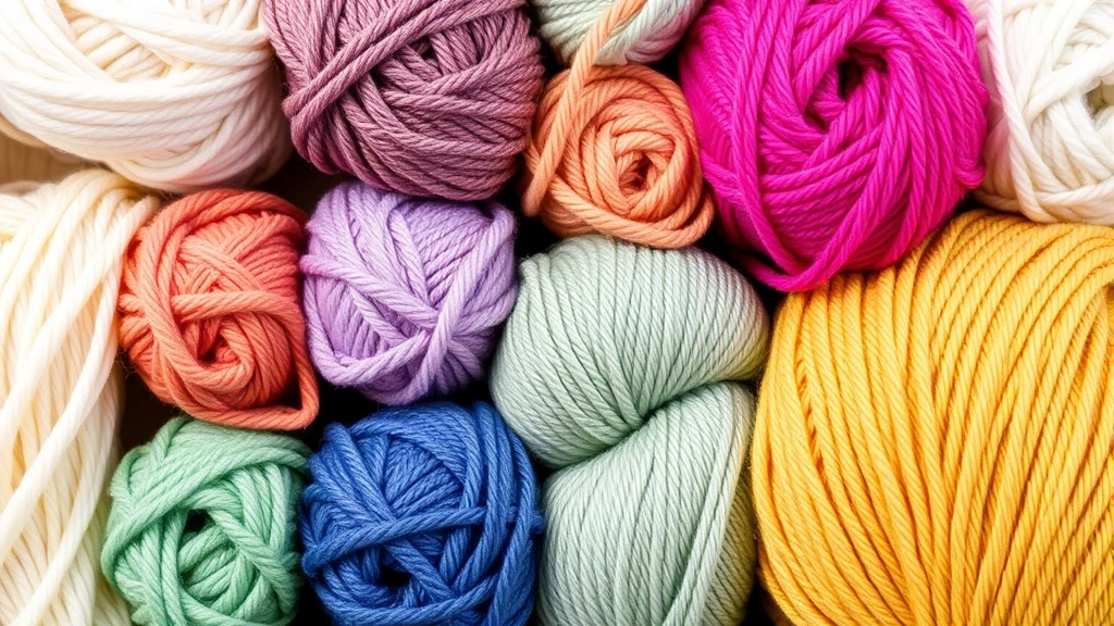 Close-up of various yarn weights arranged from thin lace yarn to thick super bulky yarn in natural colors and vibrant hues, showing the dramatic size differences between each weight category