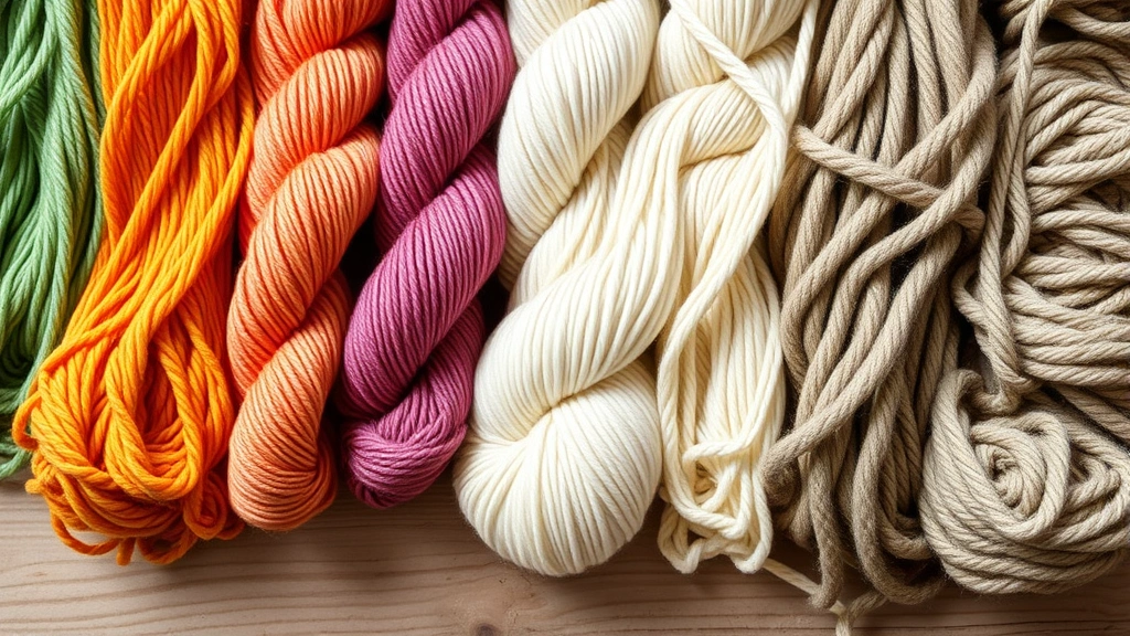Close-up of colorful yarn skeins arranged by weight from thin fingering yarn to thick chunky yarn, natural lighting showing texture differences, flat lay on wooden surface