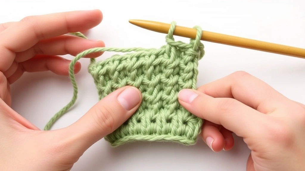 Hands working half double crochet with sage green worsted yarn, bamboo hook, step-by-step motion captured, clean white background, professional crafting photography