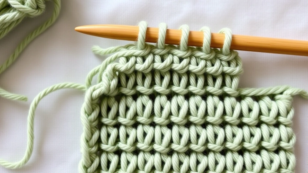 Half double crochet work in progress showing fabric drape, sage green cotton yarn on bamboo hook, soft lighting, partially completed rows displaying stitch height difference