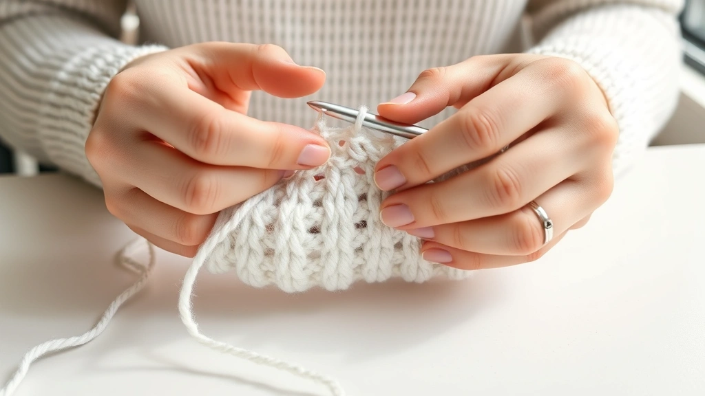 Close-up hands crocheting white mercerized cotton yarn with aluminum hook, natural window light, clean white surface, smooth stitches visible, relaxed comfortable grip