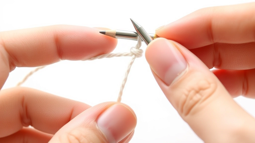 Close-up hands demonstrating pencil grip on aluminum crochet hook, fingers positioned naturally, soft natural lighting, clean white background, hook held at proper angle