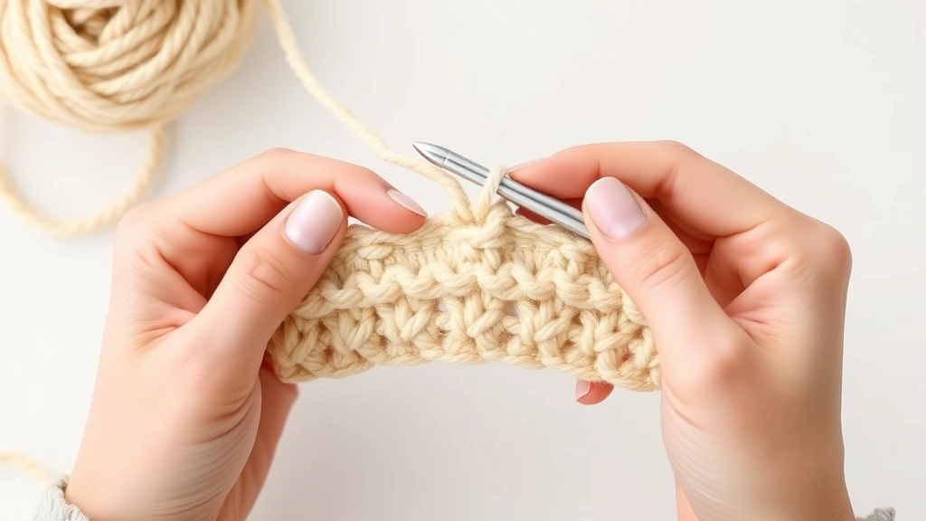 Close-up hands demonstrating chain stitch technique with cream colored worsted weight yarn and aluminum crochet hook, soft natural lighting, clean white background, fingers positioned correctly