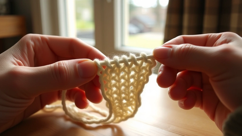 Close-up hands demonstrating Russian join technique with cream wool yarn, tapestry needle visible, natural window lighting, wooden craft table surface, step-by-step process shown clearly